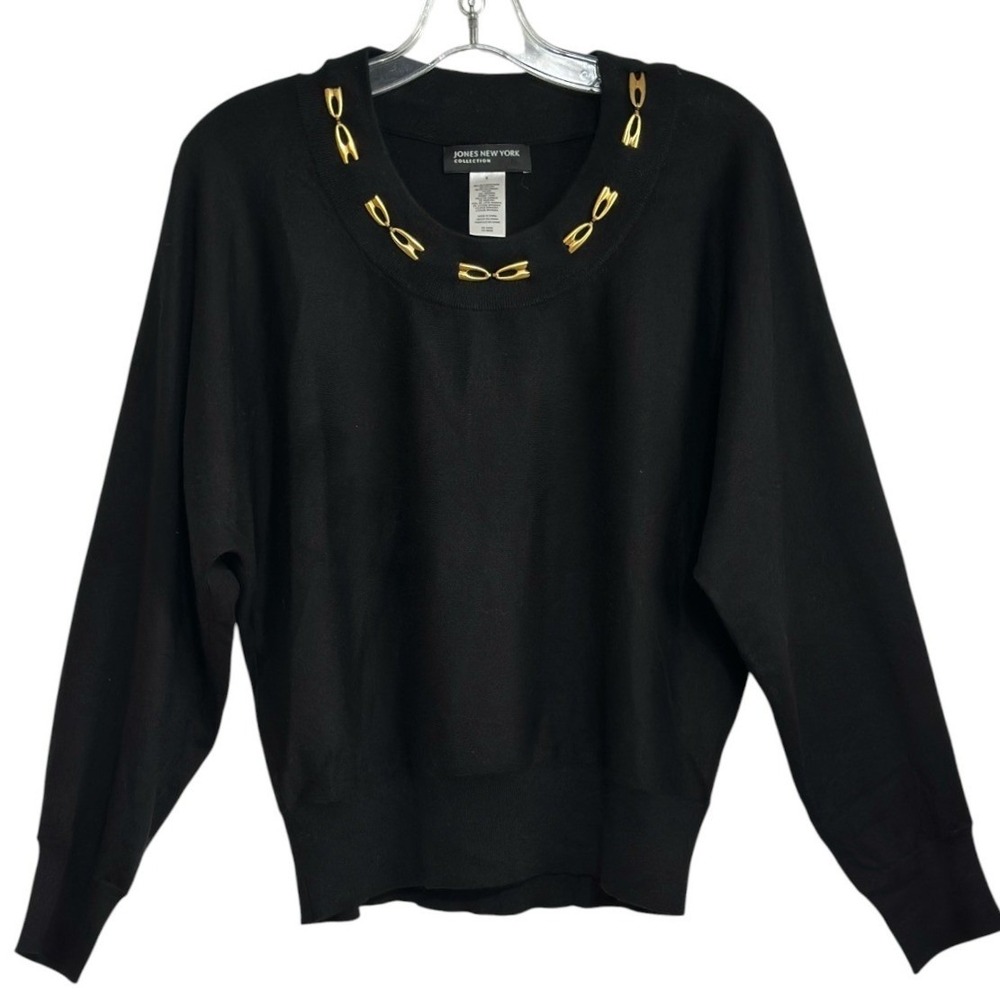 Jones New York Collection Sweater Women Black Silk Angora Gold Hardware Dolman S